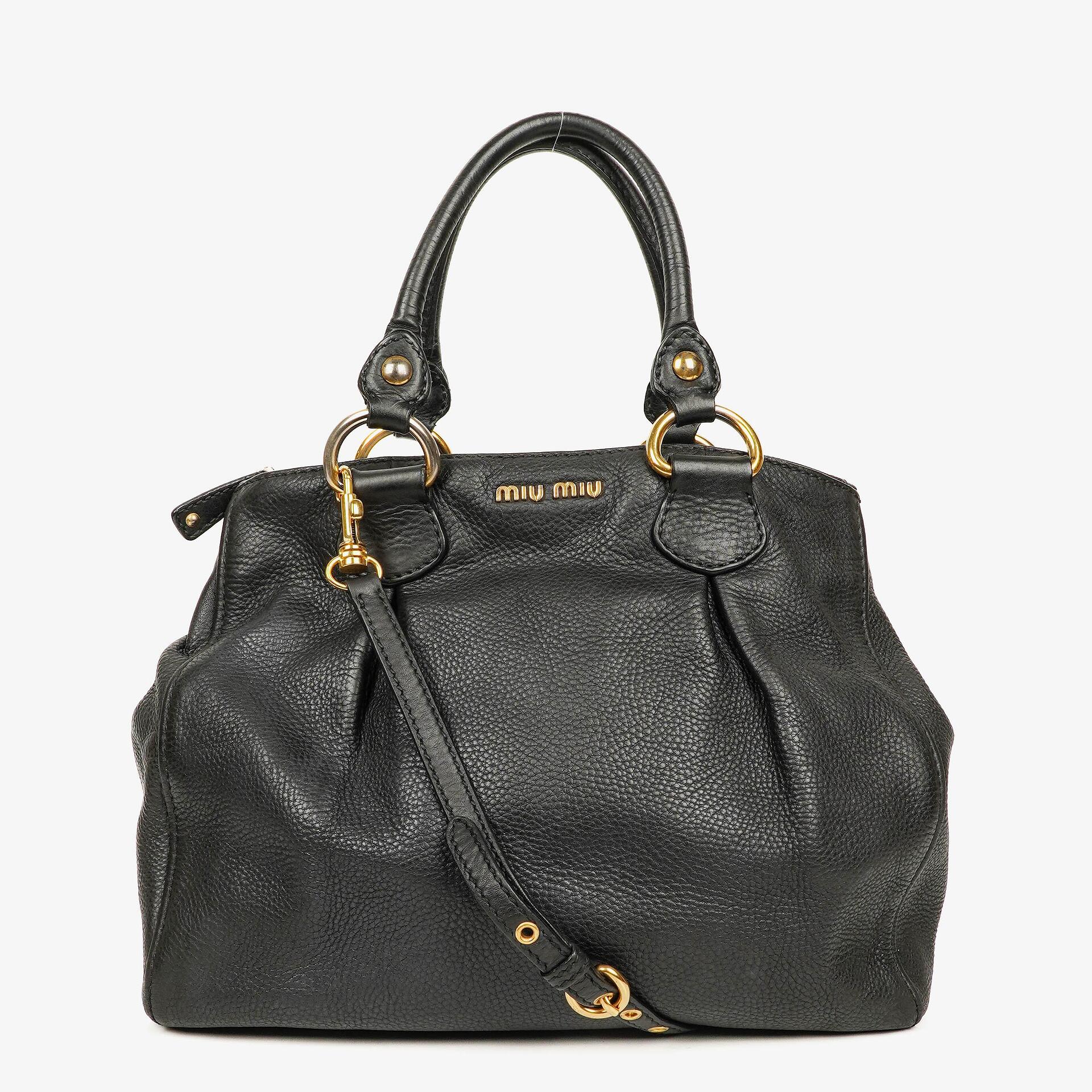 Miu Miu Vitello Caribu Tragetasche aus schwarzem Leder
