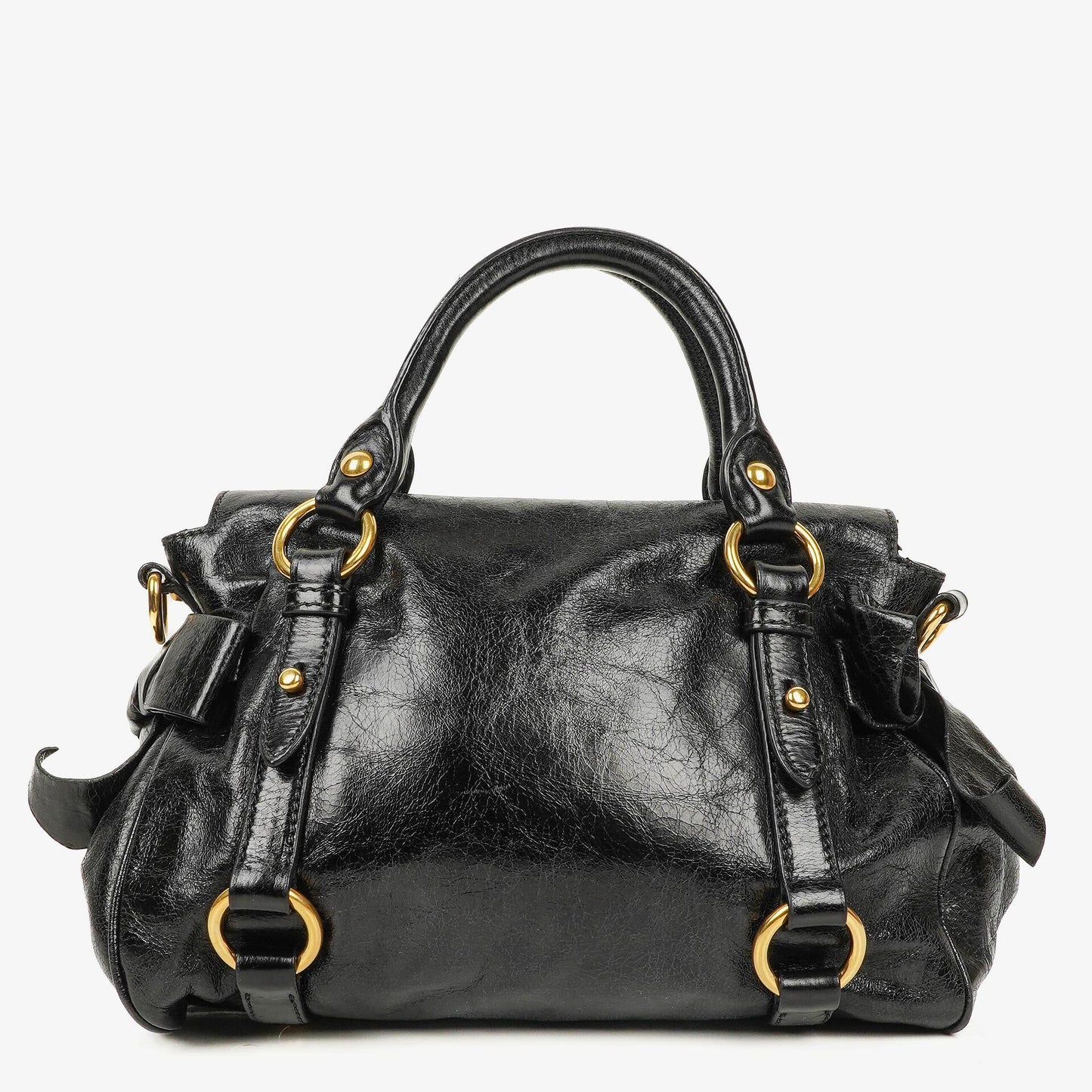 Miu Miu kleine Bow Satchel Tasche aus schwarzem Vitello Leder