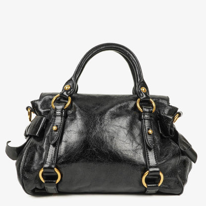 Miu Miu kleine Bow Satchel Tasche aus schwarzem Vitello Leder