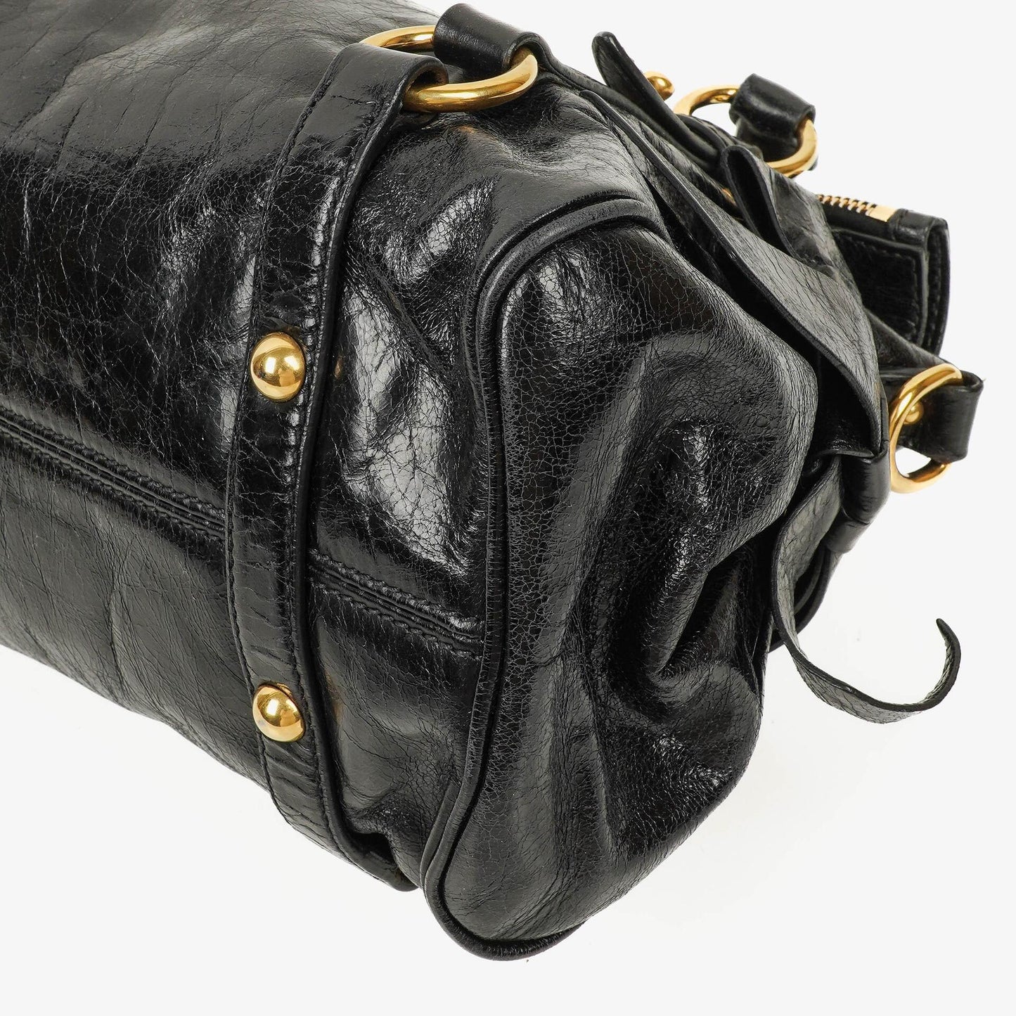 Miu Miu kleine Bow Satchel Tasche aus schwarzem Vitello Leder
