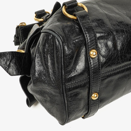 Miu Miu kleine Bow Satchel Tasche aus schwarzem Vitello Leder