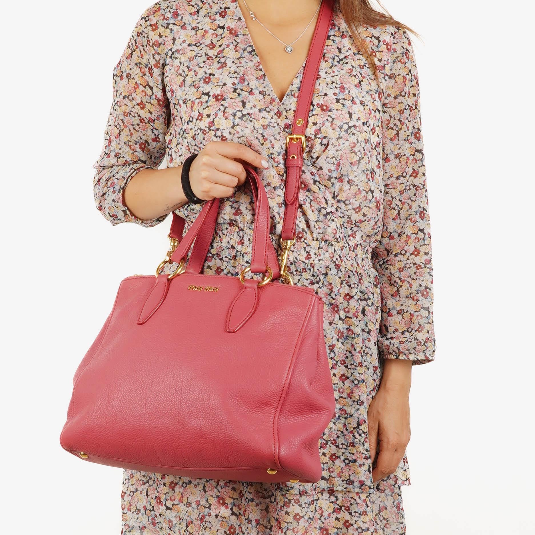 Miu Miu Vitello Caribu Pink Leder Tote Tasche