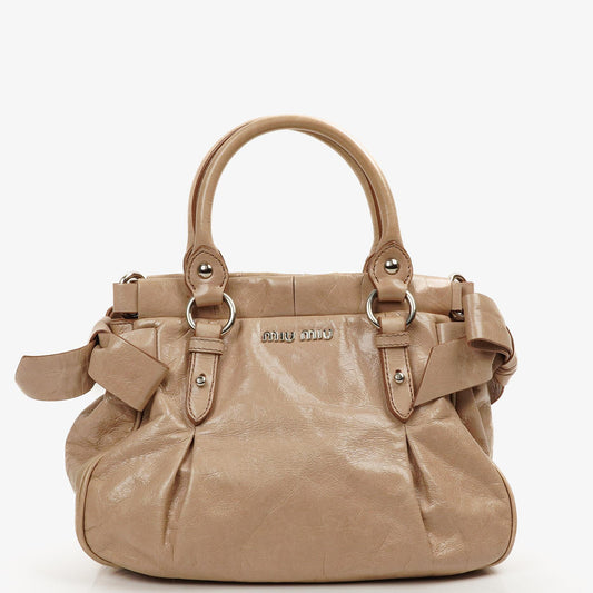 Miu Miu Vitello Lux Beigefarbene Satchel Tasche