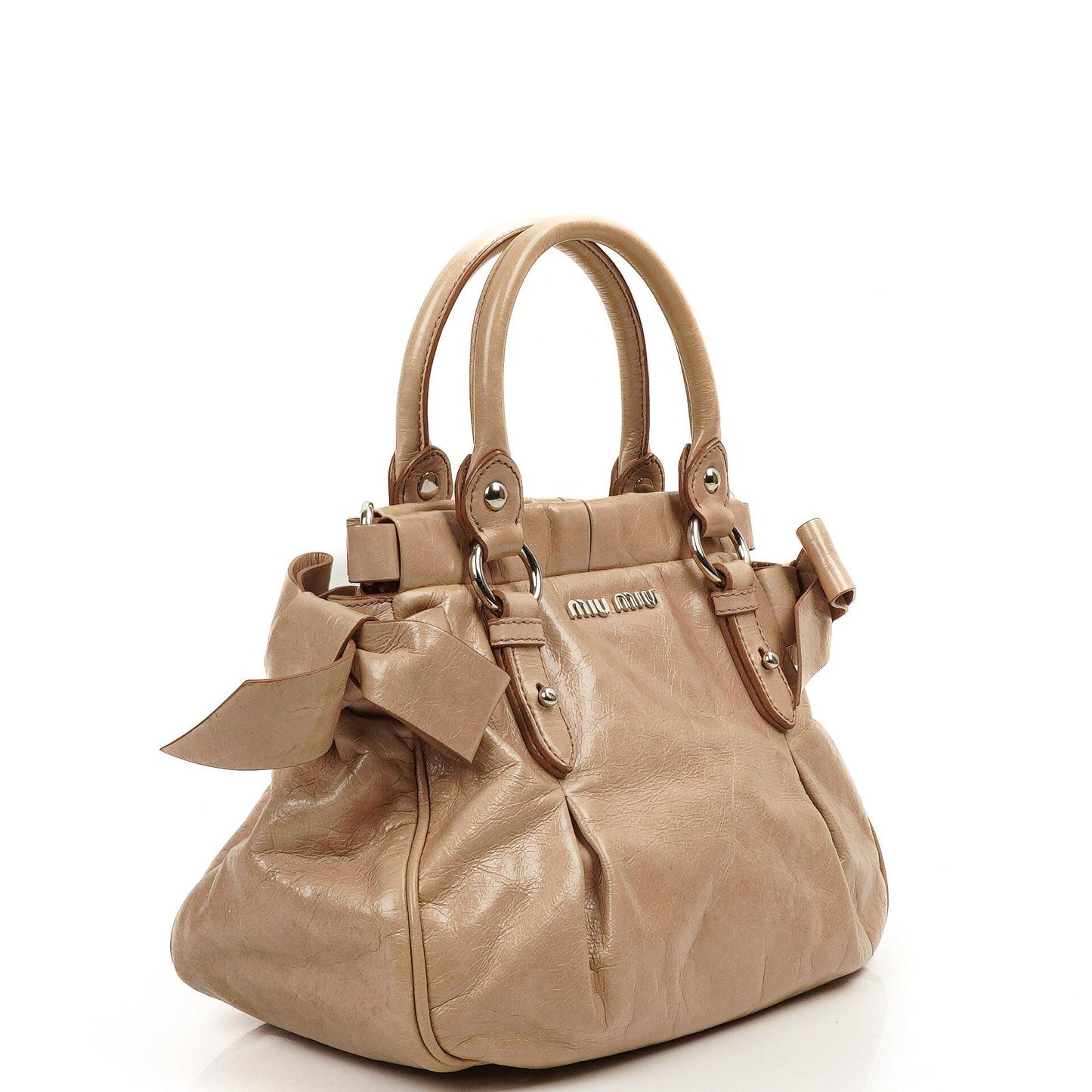 Miu Miu Vitello Lux Beigefarbene Satchel Tasche