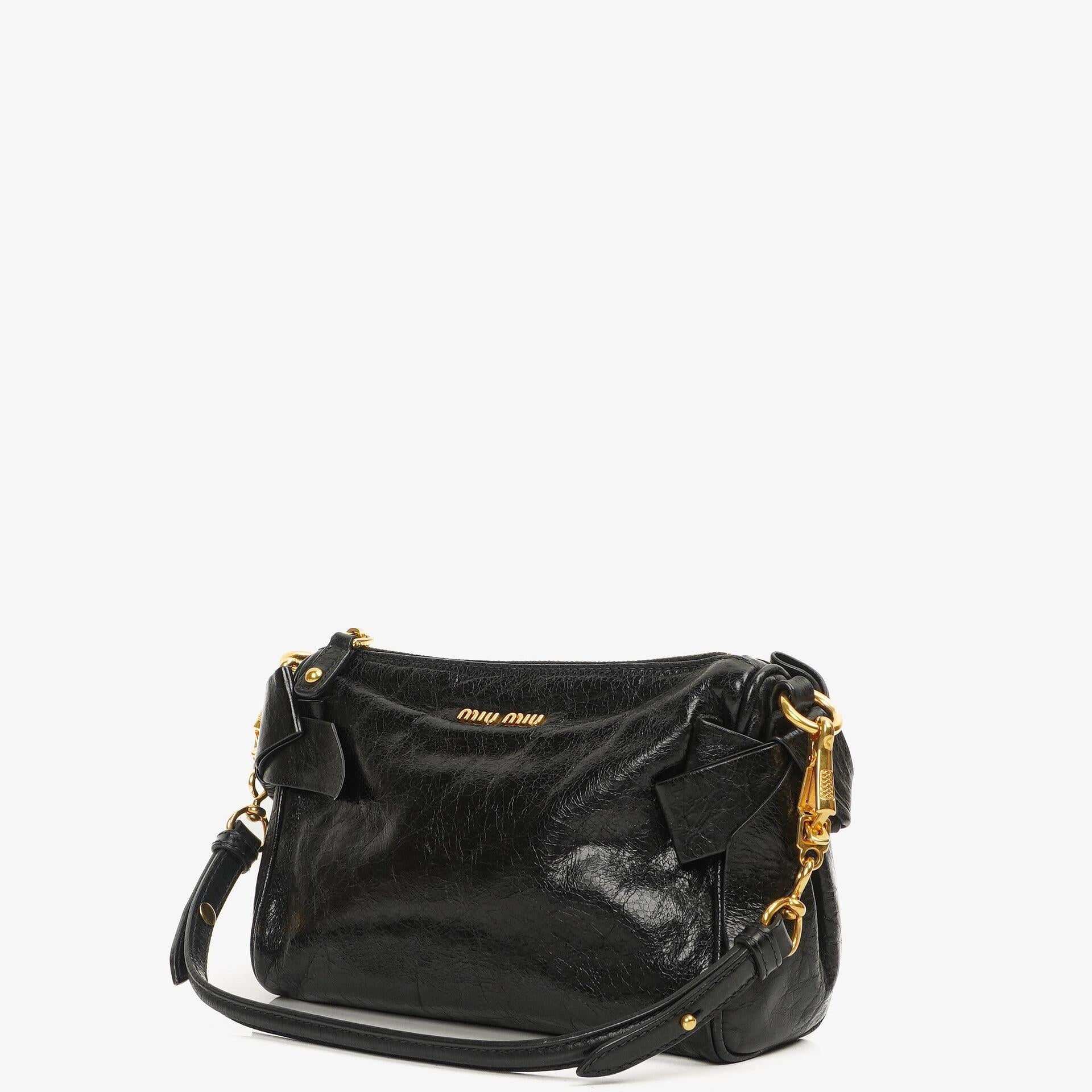 Miu Miu Vitello Lux Schwarze Schleifen Tasche