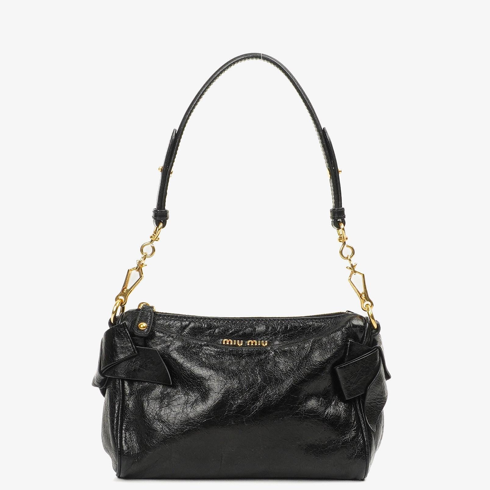 Miu Miu Vitello Lux Schwarze Schleifen Tasche