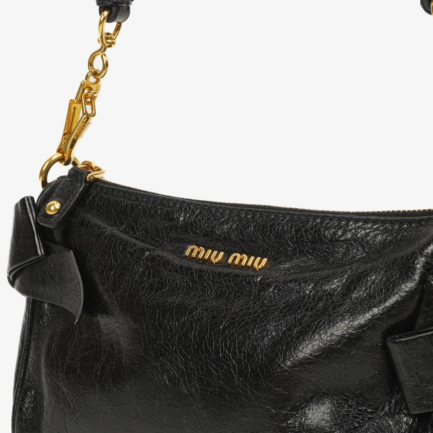 Miu Miu Vitello Lux Schwarze Schleifen Tasche