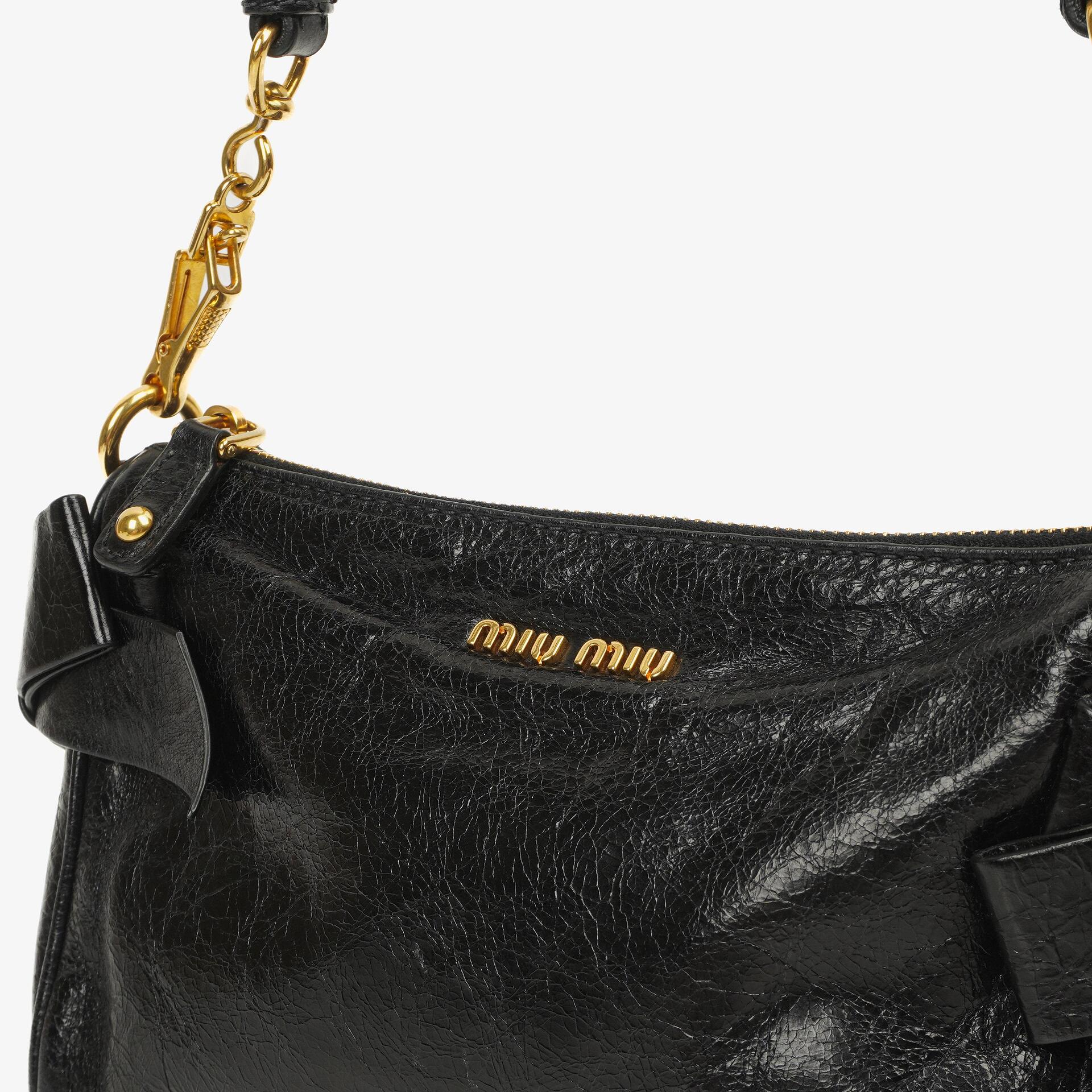 Miu Miu Vitello Lux Schwarze Schleifen Tasche