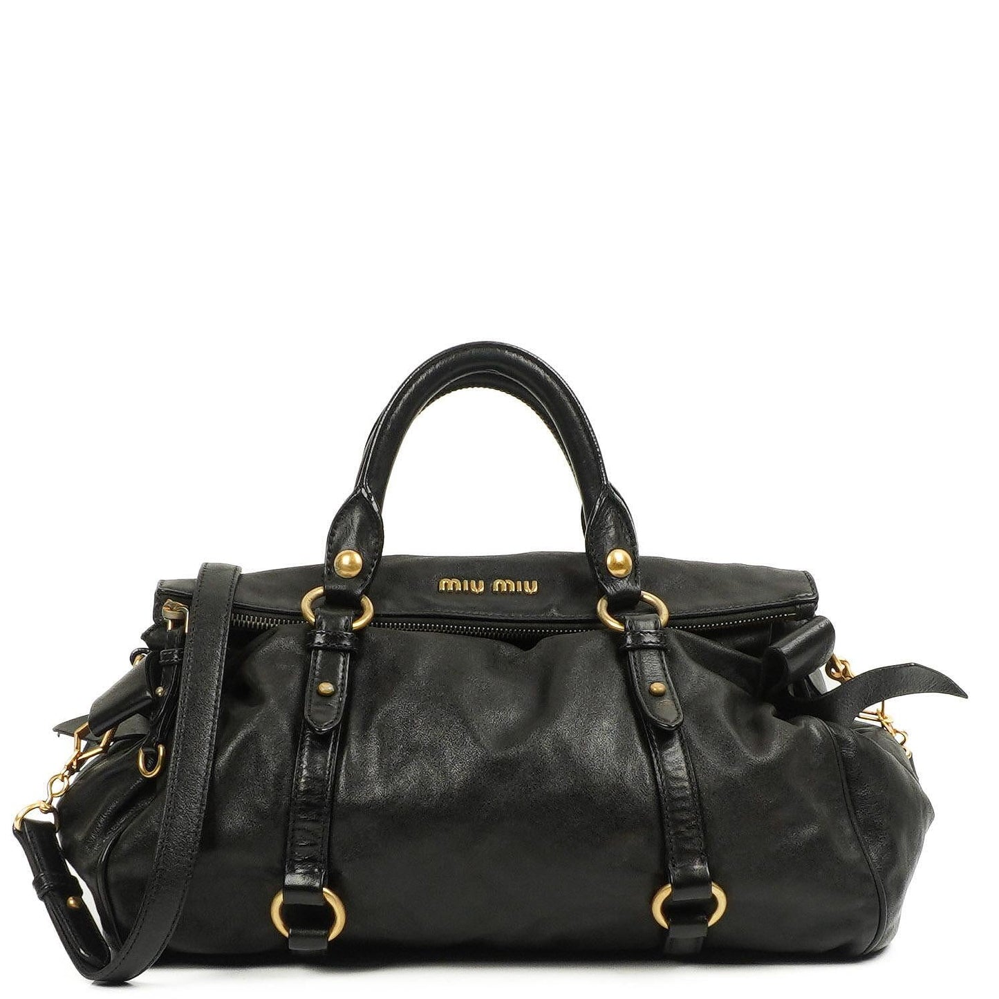 Miu Miu Vitello Lux Schwarze Schleifen-Umhängetasche