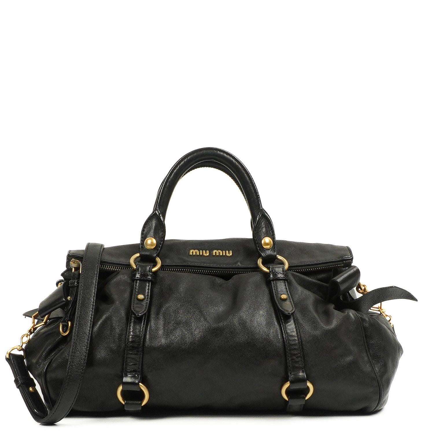 Miu Miu Vitello Lux Schwarze Schleifen-Umhängetasche
