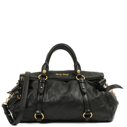 Miu Miu Vitello Lux Schwarze Schleifen-Umhängetasche