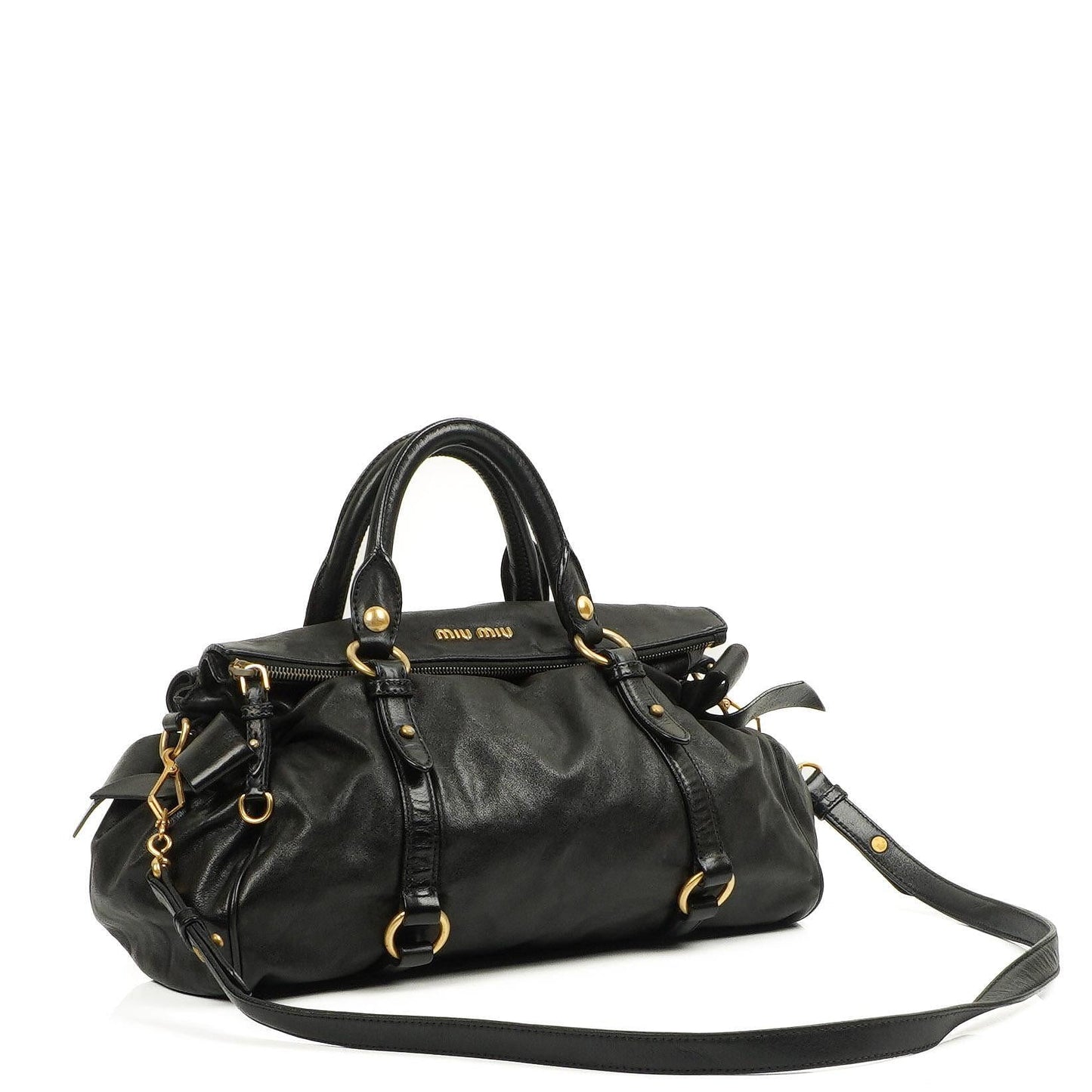 Miu Miu Vitello Lux Schwarze Schleifen-Umhängetasche