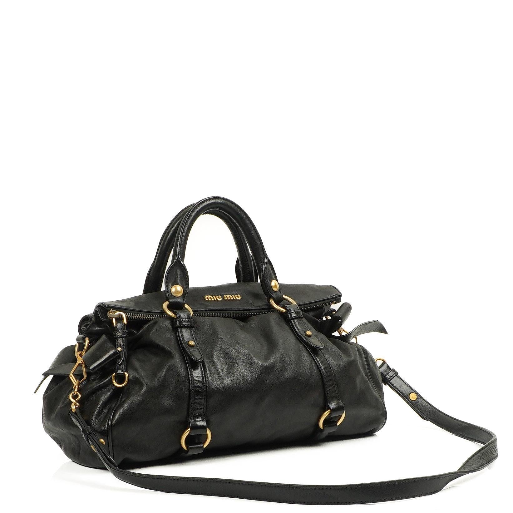 Miu Miu Vitello Lux Schwarze Schleifen-Umhängetasche