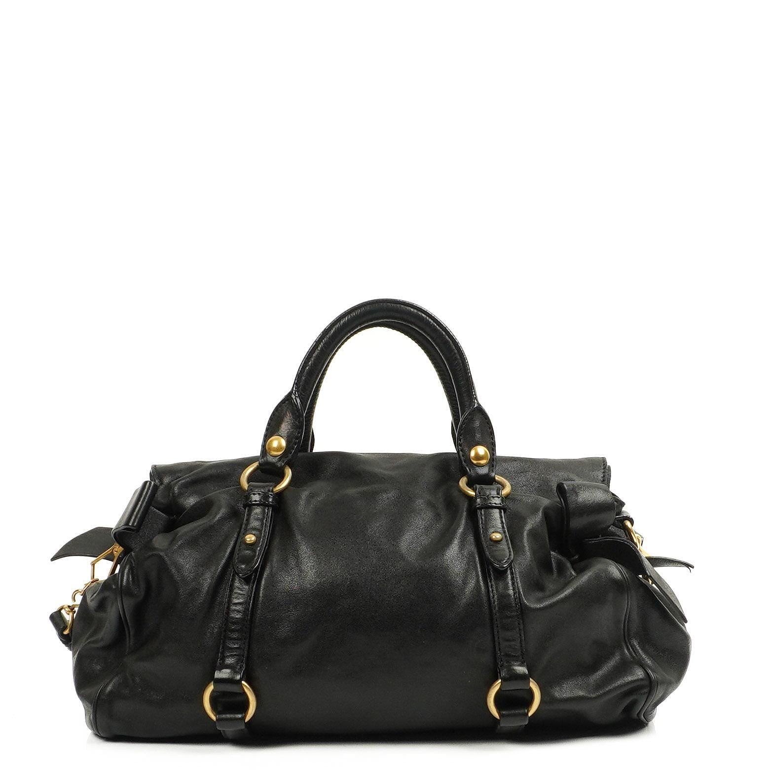 Miu Miu Vitello Lux Schwarze Schleifen-Umhängetasche