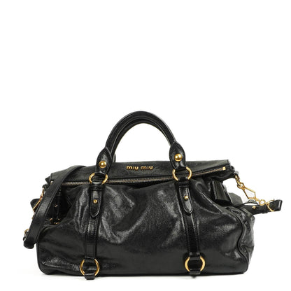 Miu Miu Vitello Lux Schwarze Schleifen-Umhängetasche