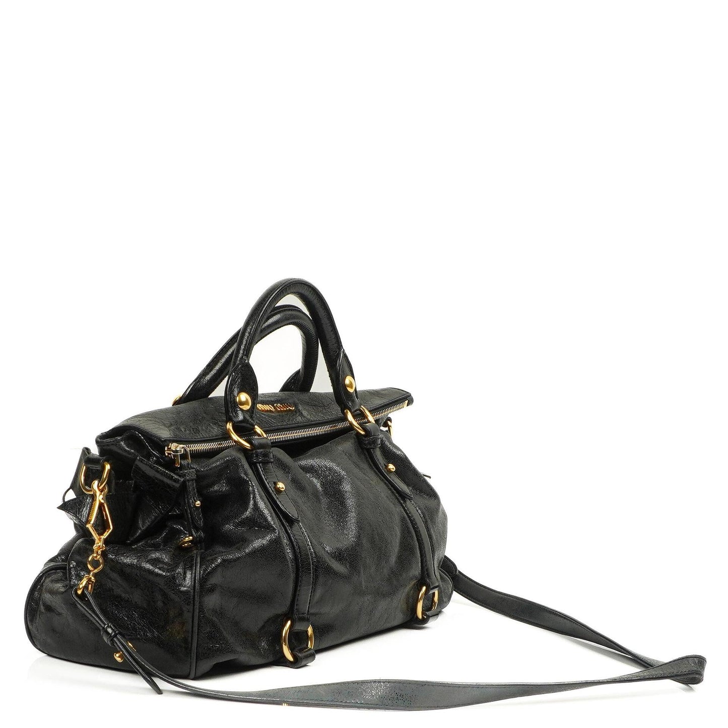 Miu Miu Vitello Lux Schwarze Schleifen-Umhängetasche