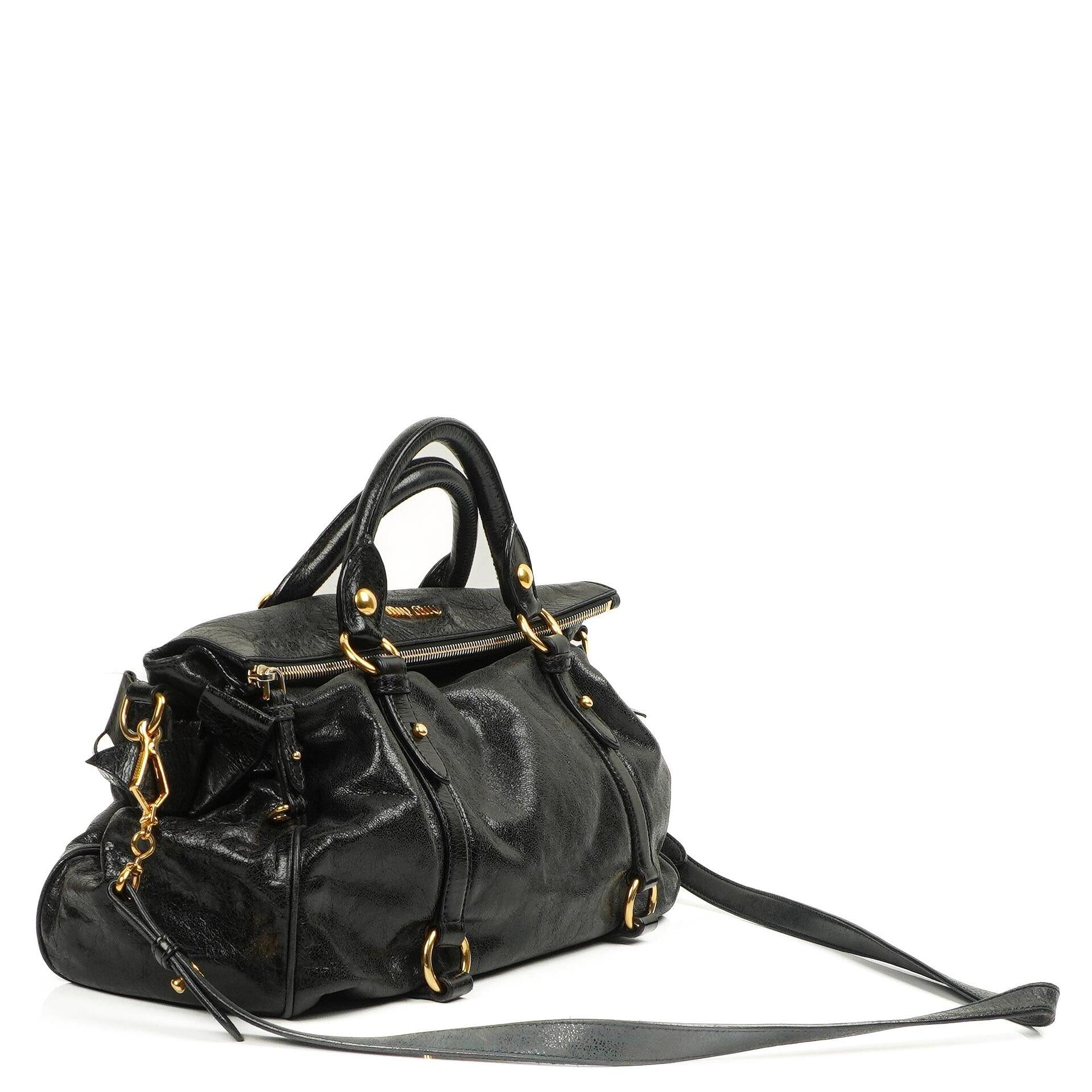 Miu Miu Vitello Lux Schwarze Schleifen-Umhängetasche