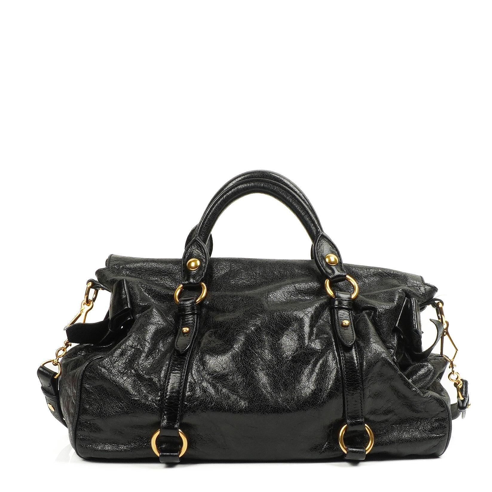 Miu Miu Vitello Lux Schwarze Schleifen-Umhängetasche