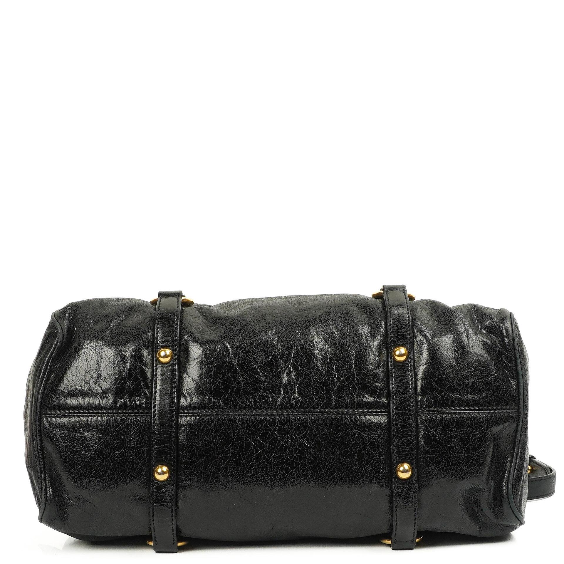 Miu Miu Vitello Lux Schwarze Schleifen-Umhängetasche