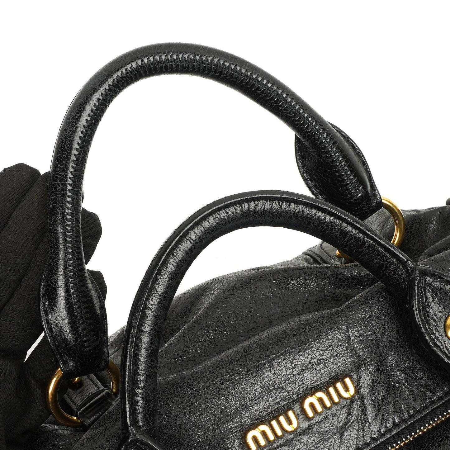 Miu Miu Vitello Lux Schwarze Schleifen-Umhängetasche
