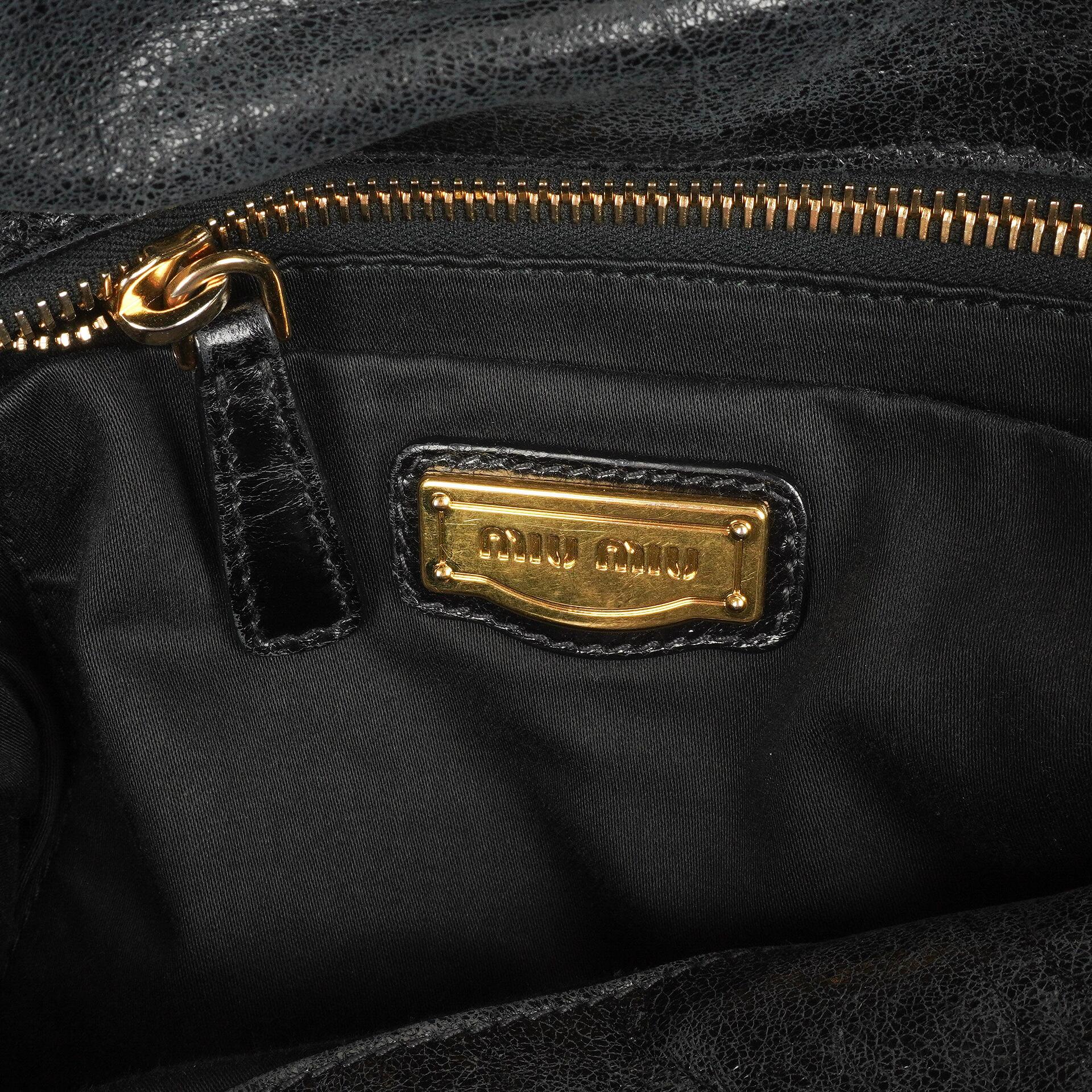 Miu Miu Vitello Lux Schwarze Schleifen-Umhängetasche