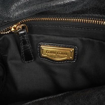Miu Miu Vitello Lux Schwarze Schleifen-Umhängetasche