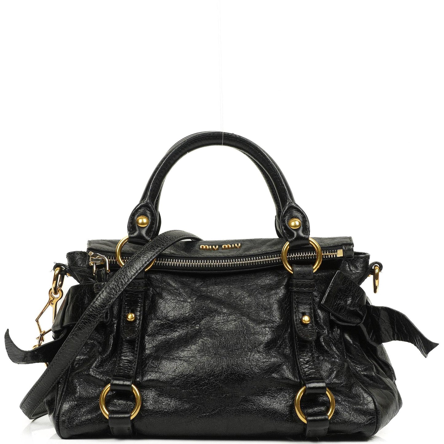 Miu Miu Vitello Lux Mini Schleifen Satchel Tasche Schwarz