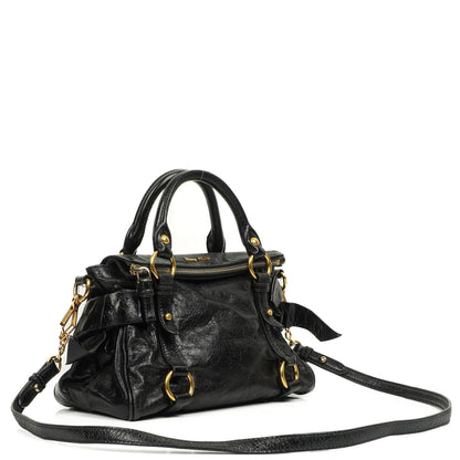 Miu Miu Vitello Lux Mini Schleifen Satchel Tasche Schwarz