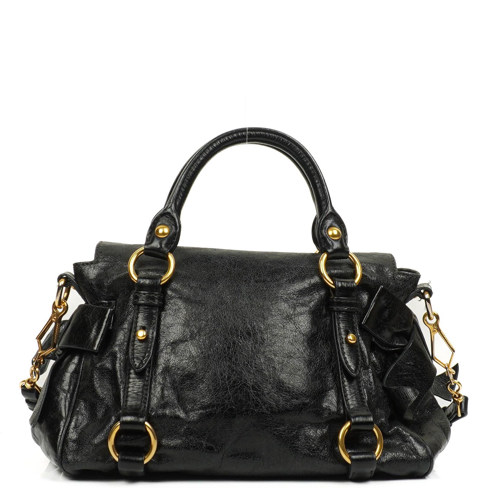 Miu Miu Vitello Lux Mini Schleifen Satchel Tasche Schwarz