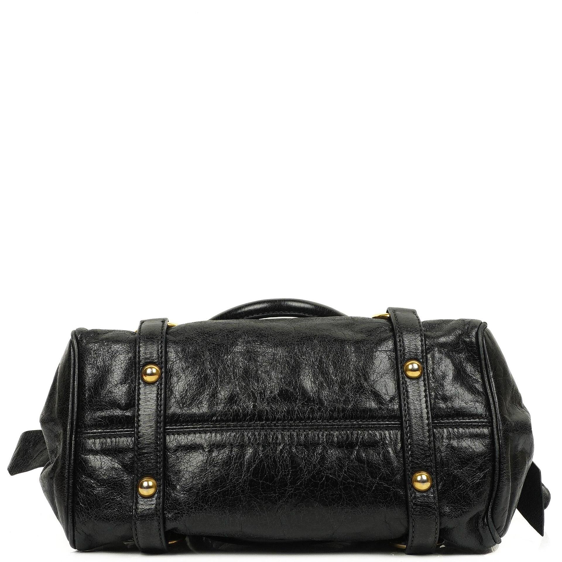 Miu Miu Vitello Lux Mini Schleifen Satchel Tasche Schwarz