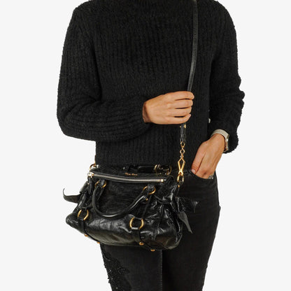 Miu Miu Vitello Lux Mini Schleifen Satchel Tasche Schwarz