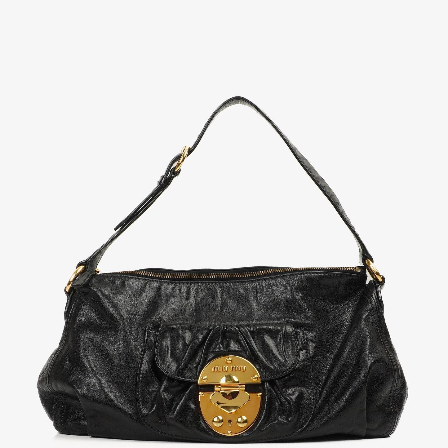 Miu Miu Vitello Lux Schwarze Satchel Tasche