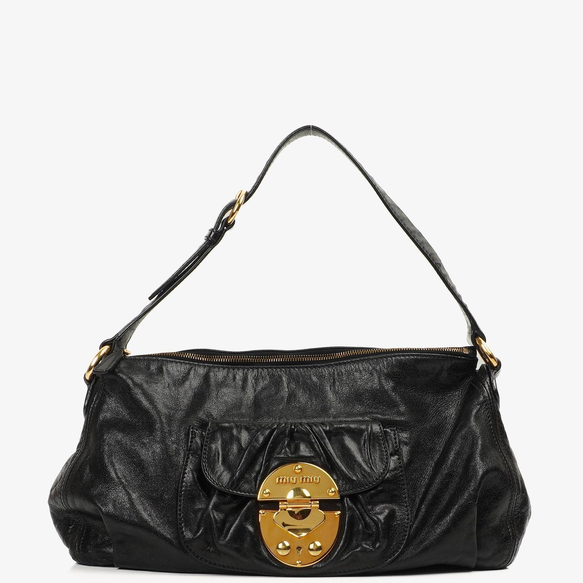 Miu Miu Vitello Lux Schwarze Satchel Tasche