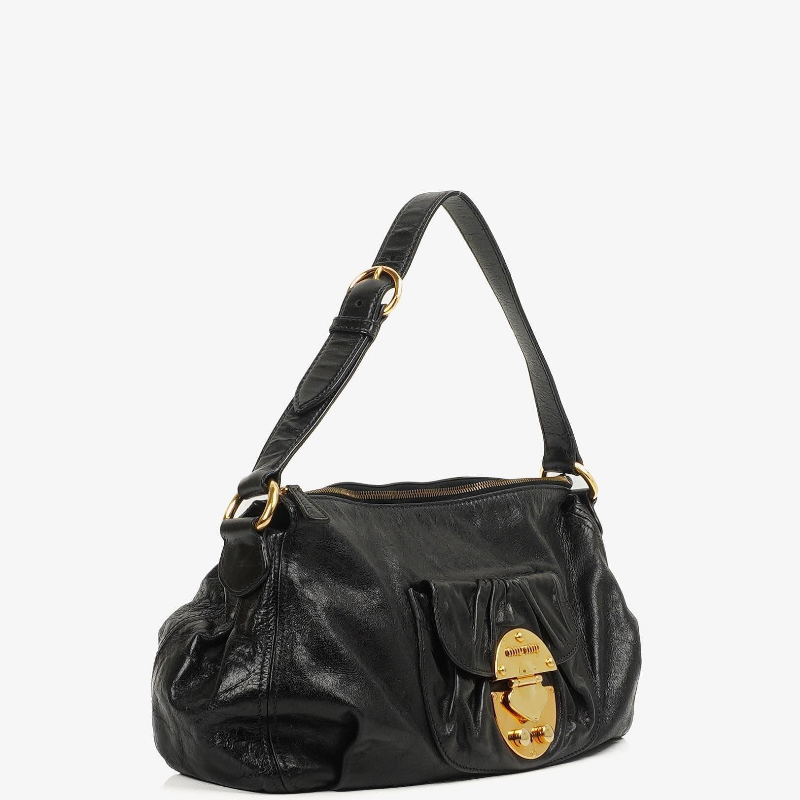 Miu Miu Vitello Lux Schwarze Satchel Tasche