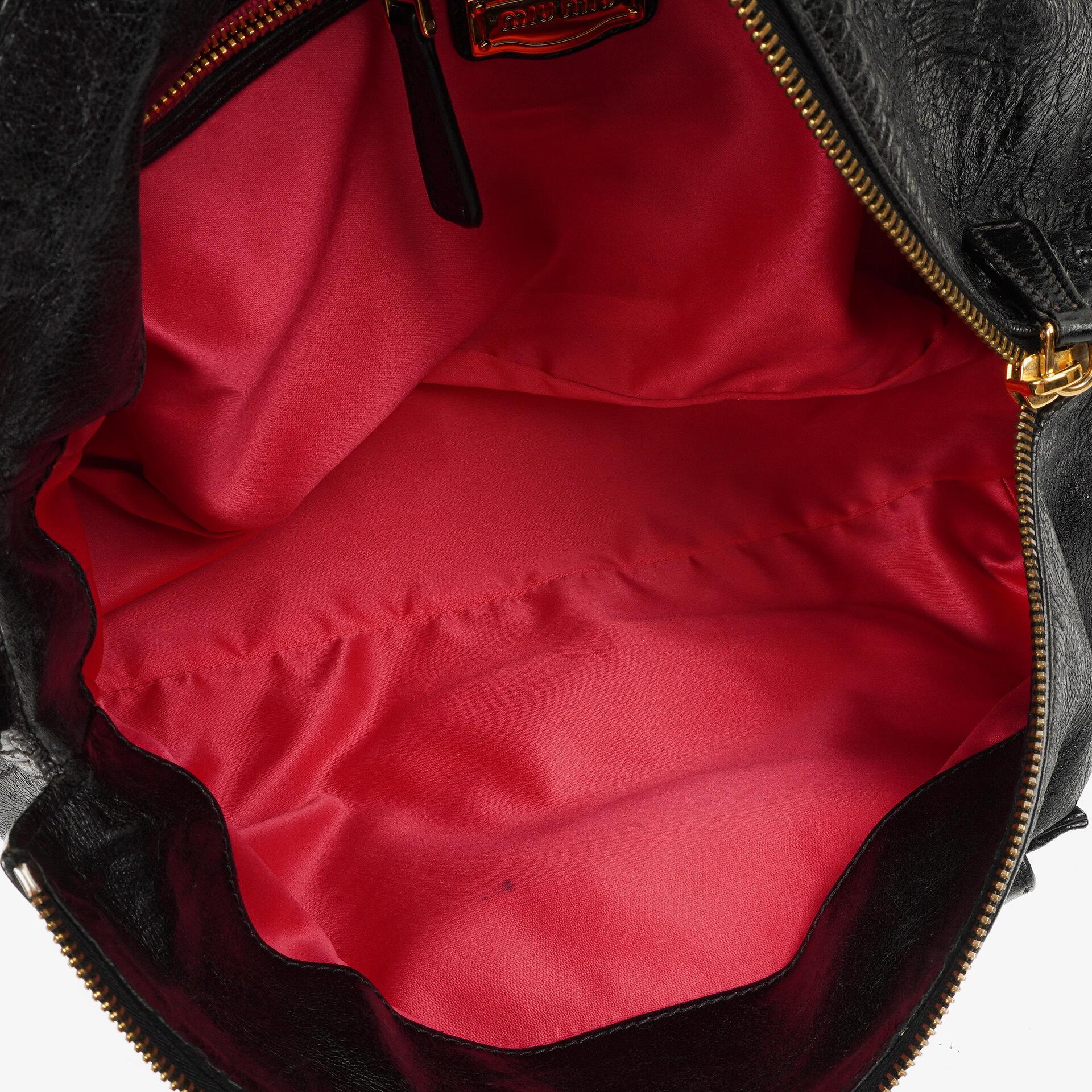Miu Miu Vitello Lux Schwarze Satchel Tasche