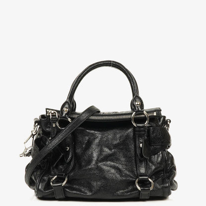 Miu Miu Vitello Lux kleine Bow Satchel-Tasche in Schwarz