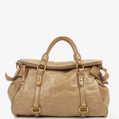 Miu Miu Vitello Lux Satchel Bow Bag Cammeo
