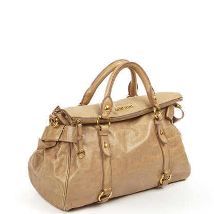 Miu Miu Vitello Lux Satchel Bow Bag Cammeo