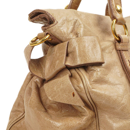 Miu Miu Vitello Lux Satchel Bow Bag Cammeo