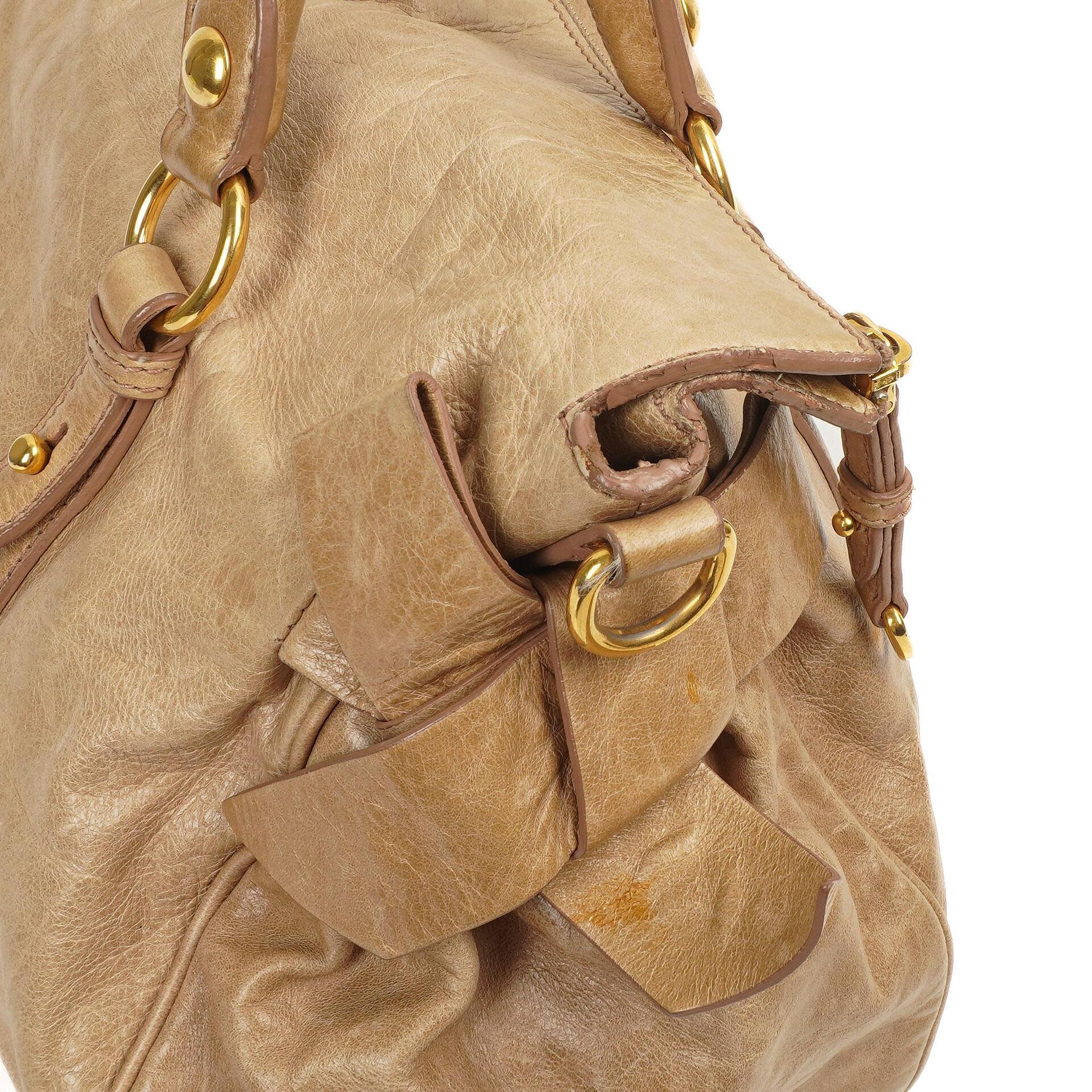 Miu Miu Vitello Lux Satchel Bow Bag Cammeo