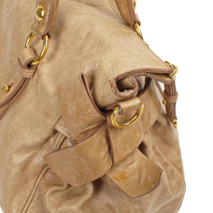 Miu Miu Vitello Lux Satchel Bow Bag Cammeo