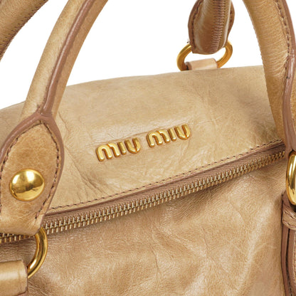 Miu Miu Vitello Lux Satchel Bow Bag Cammeo