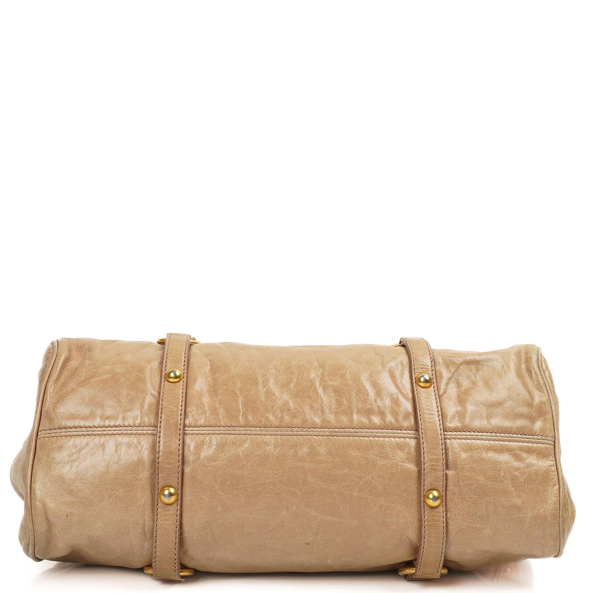 Miu Miu Vitello Lux Satchel Bow Bag Cammeo