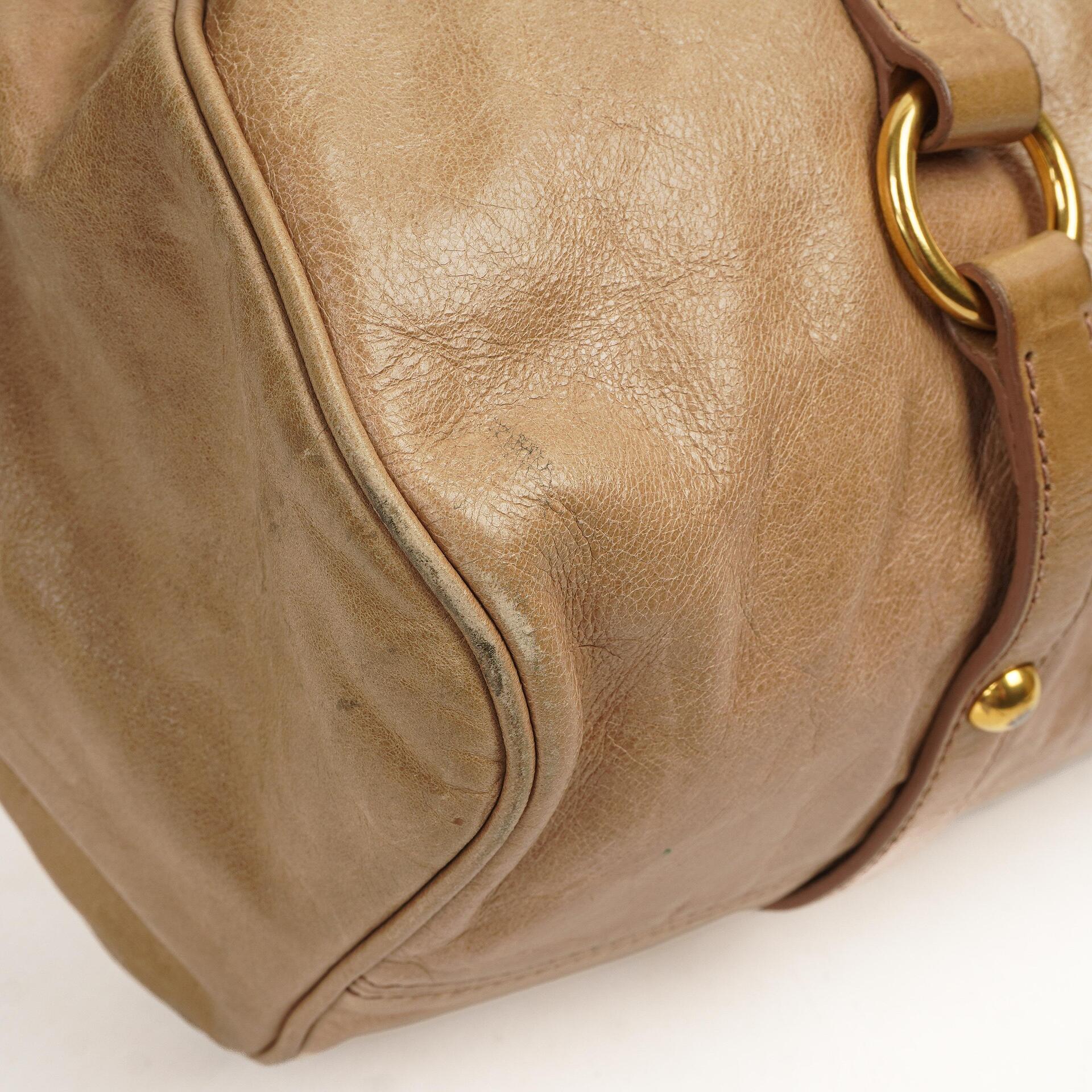 Miu Miu Vitello Lux Satchel Bow Bag Cammeo