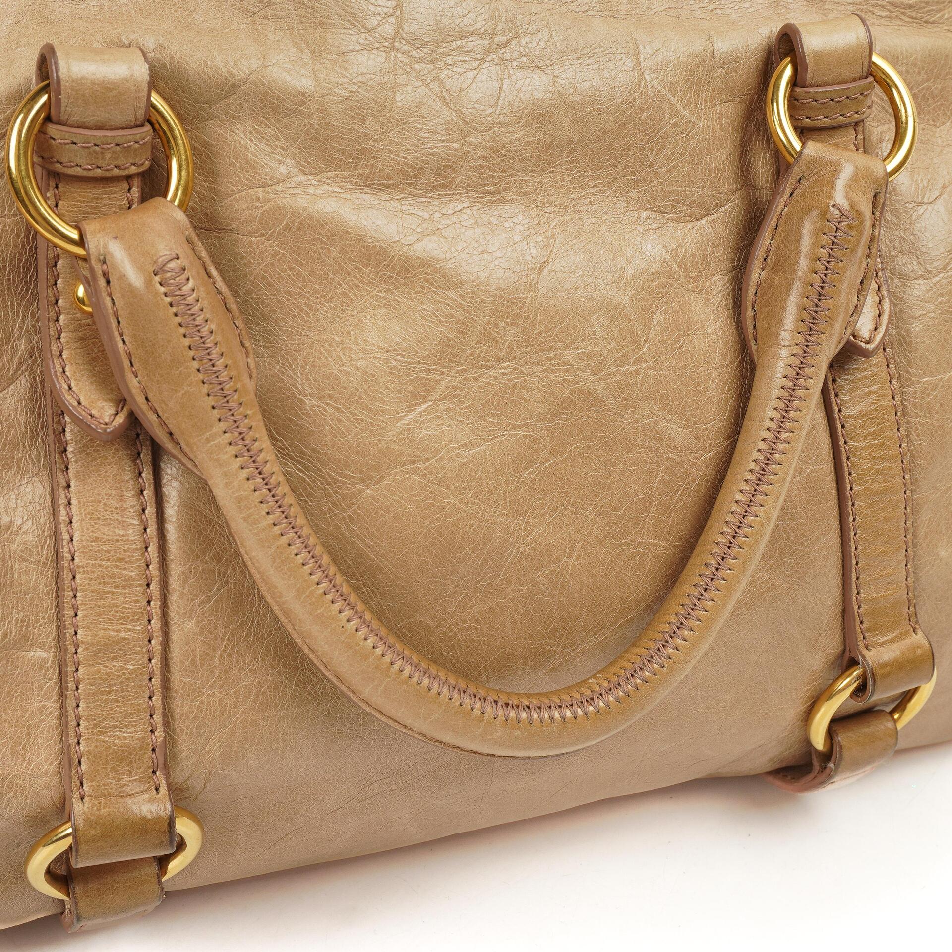 Miu Miu Vitello Lux Satchel Bow Bag Cammeo