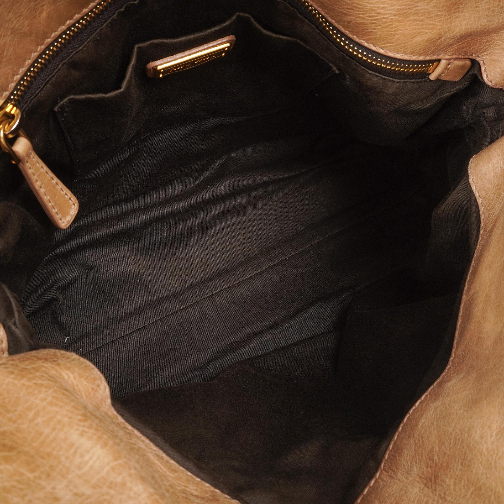 Miu Miu Vitello Lux Satchel Bow Bag Cammeo