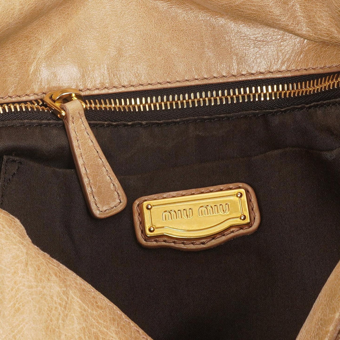Miu Miu Vitello Lux Satchel Bow Bag Cammeo