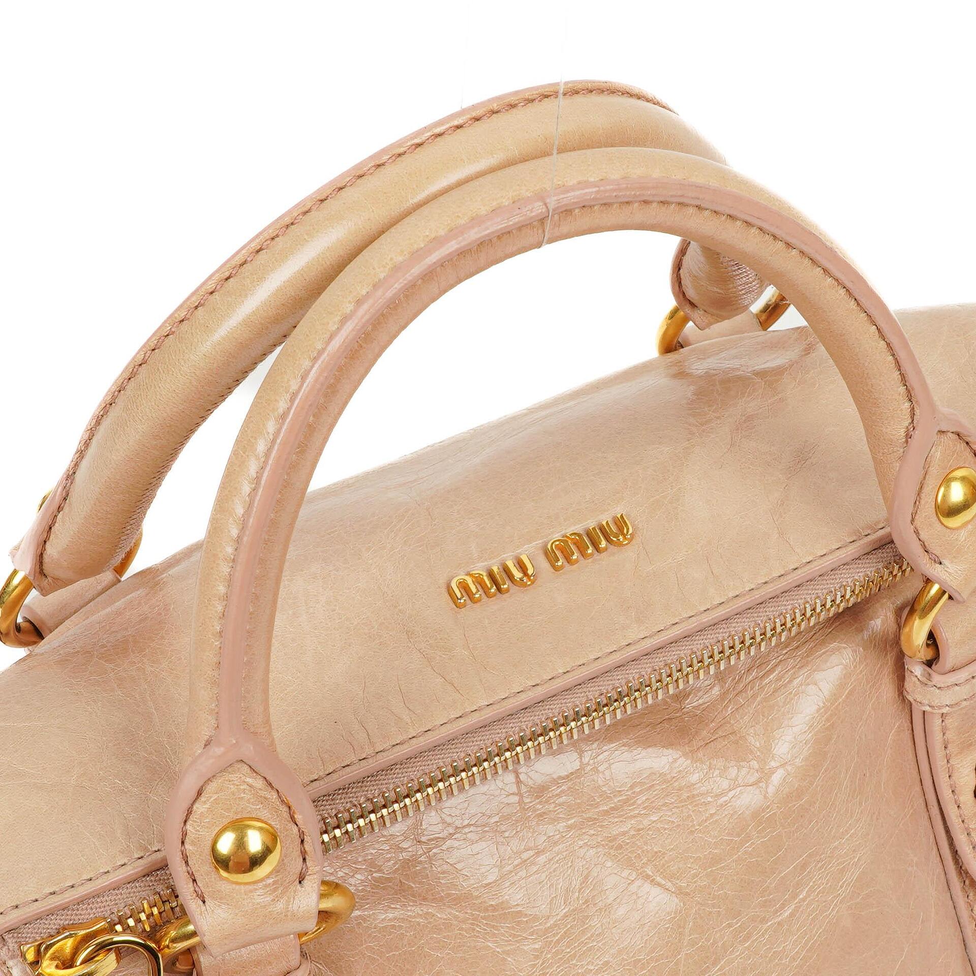 Miu Miu Vitello Lux Kleine Schleifen Satchel Tasche Cipria