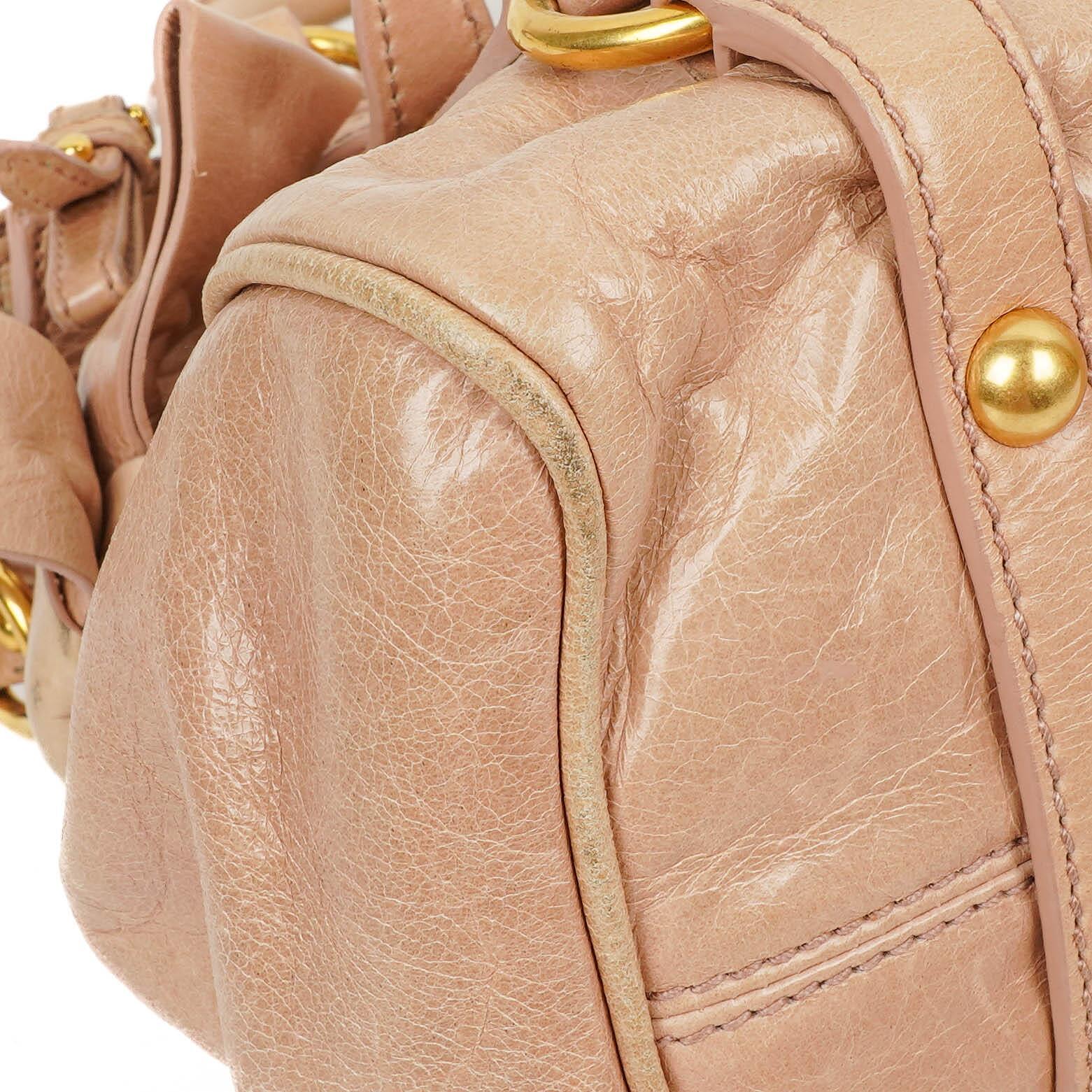Miu Miu Vitello Lux Kleine Schleifen Satchel Tasche Cipria