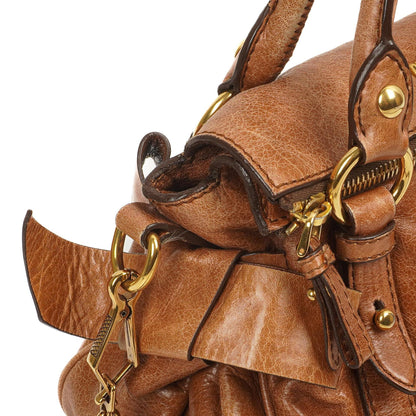 Miu Miu Vitello Lux Mini Bow Satchel Bag Cognac